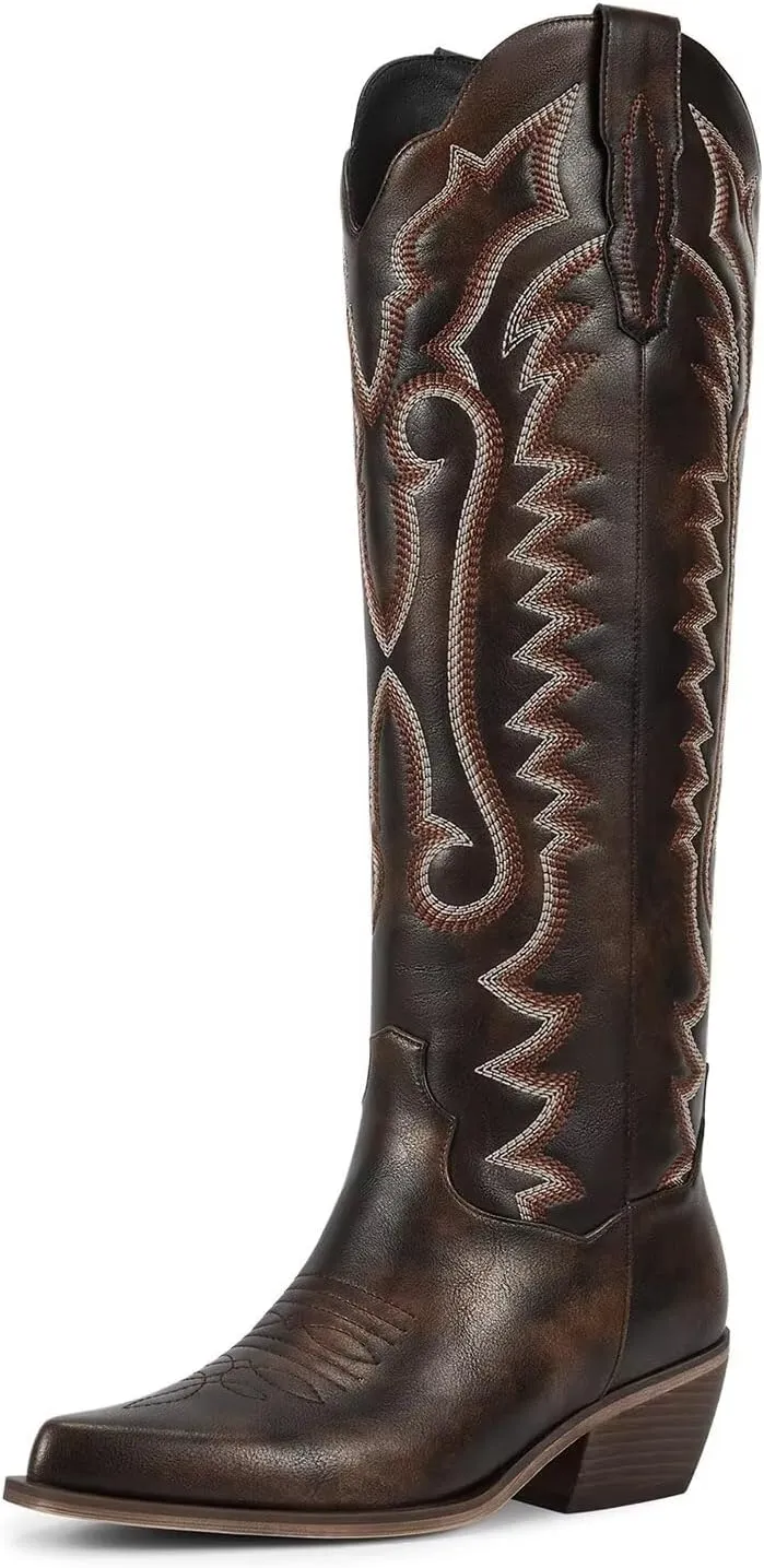 wetkiss Embroidery Dark Brown Cowboy Boots for Women Size 9