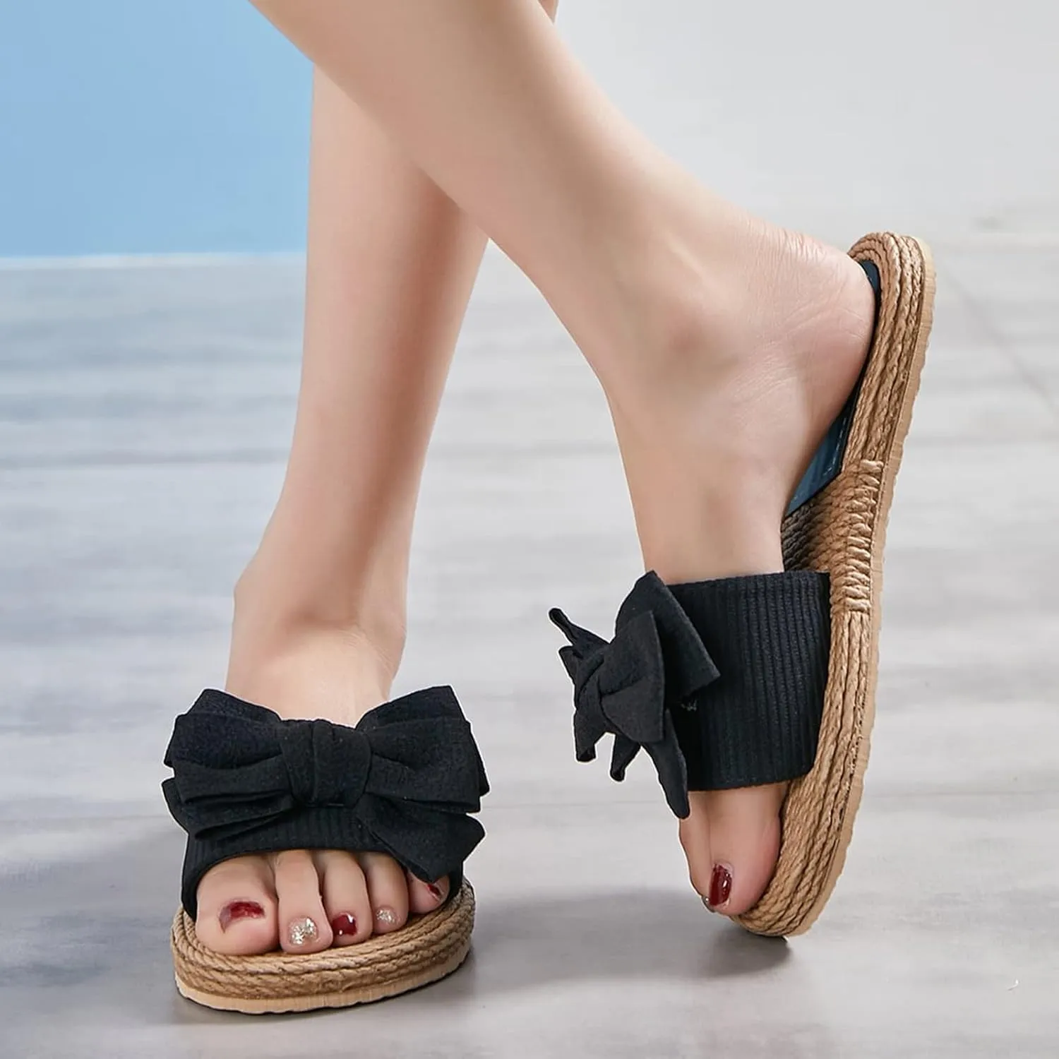 Women Bow Flip Flops Basic Plain Slip On Sandals Versatile soft sole Slides Casual open Toe Beach Casual Slippers