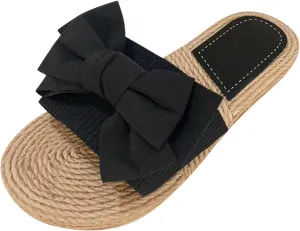 Women Bow Flip Flops Basic Plain Slip On Sandals Versatile soft sole Slides Casual open Toe Beach Casual Slippers