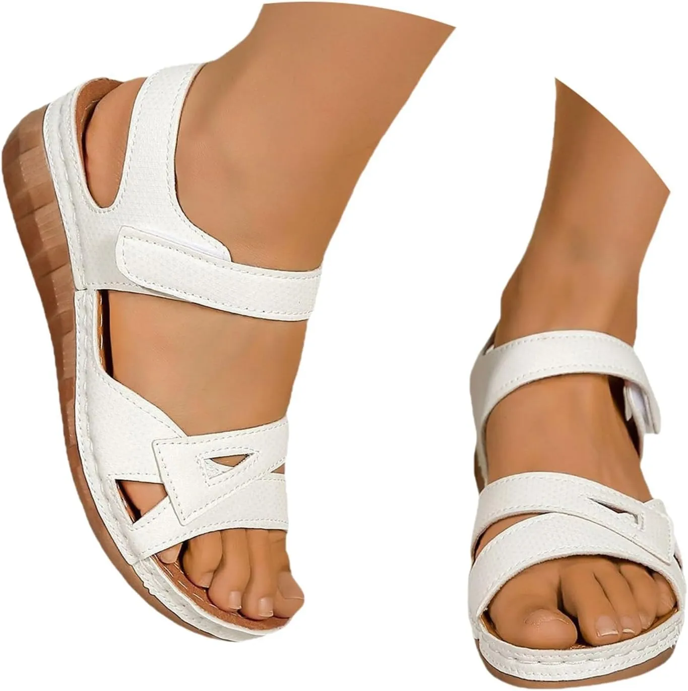 Women Comfortable Sandals Orthotic Walking Sandals Orthopedic Arch Support Sandal Slip On Low Wedge Casual Sandal Adjustable Ankle Strap Concise Casual Summer Shoes