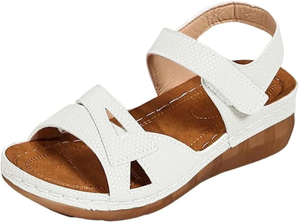 Women Comfortable Sandals Orthotic Walking Sandals Orthopedic Arch Support Sandal Slip On Low Wedge Casual Sandal Adjustable Ankle Strap Concise Casual Summer Shoes
