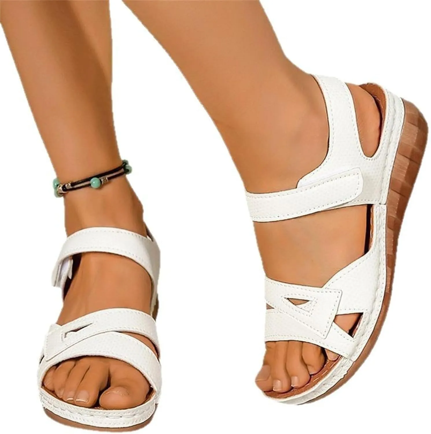 Women Comfortable Sandals Orthotic Walking Sandals Orthopedic Arch Support Sandal Slip On Low Wedge Casual Sandal Adjustable Ankle Strap Concise Casual Summer Shoes