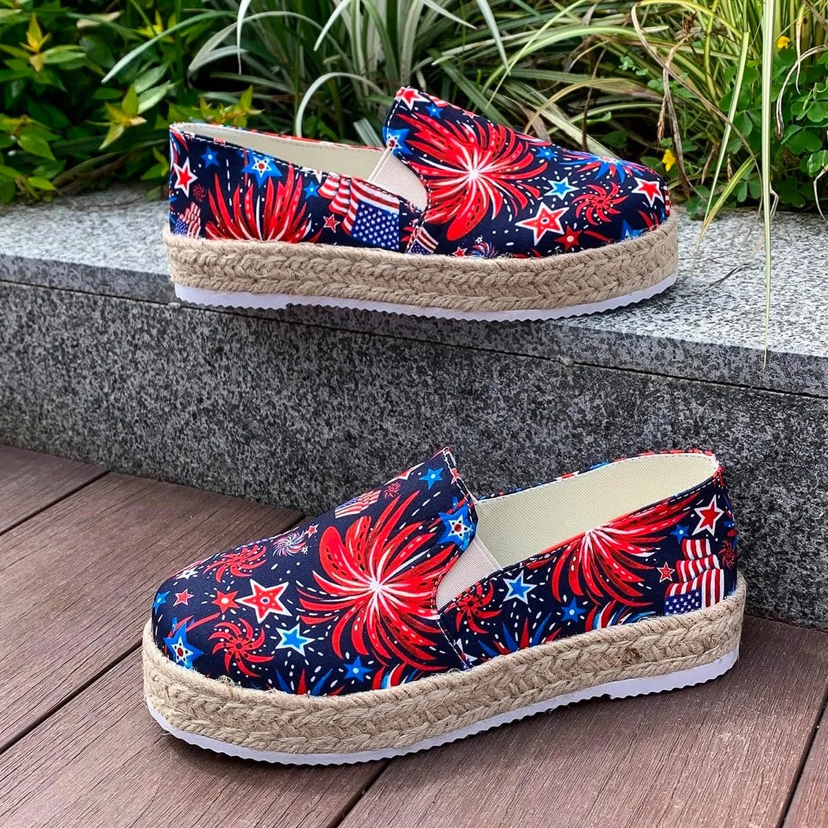 Women's 4th of July Platform SneakersFlag Print Fashion Sports ShoesFlat Casual Canvas Shoes Casual Slip On Platform Shoes