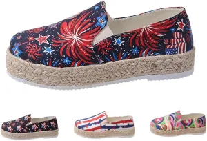 Women's 4th of July Platform SneakersFlag Print Fashion Sports ShoesFlat Casual Canvas Shoes Casual Slip On Platform Shoes