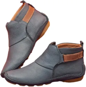 Womens Ankle Boots Low Chunky Heels Comfortable Short Fall Booties Leather Resistant Round Toe Flat Slouch Boot