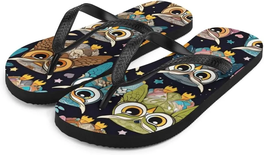 Women's Artsy Colorful Owl Sandals - Comfy Soft Sole Summer Beach Flip Flops
