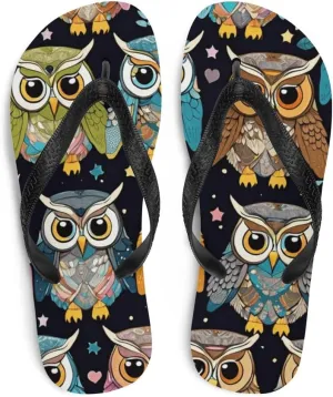 Women's Artsy Colorful Owl Sandals - Comfy Soft Sole Summer Beach Flip Flops