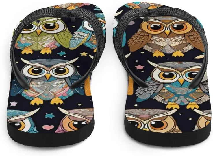 Women's Artsy Colorful Owl Sandals - Comfy Soft Sole Summer Beach Flip Flops