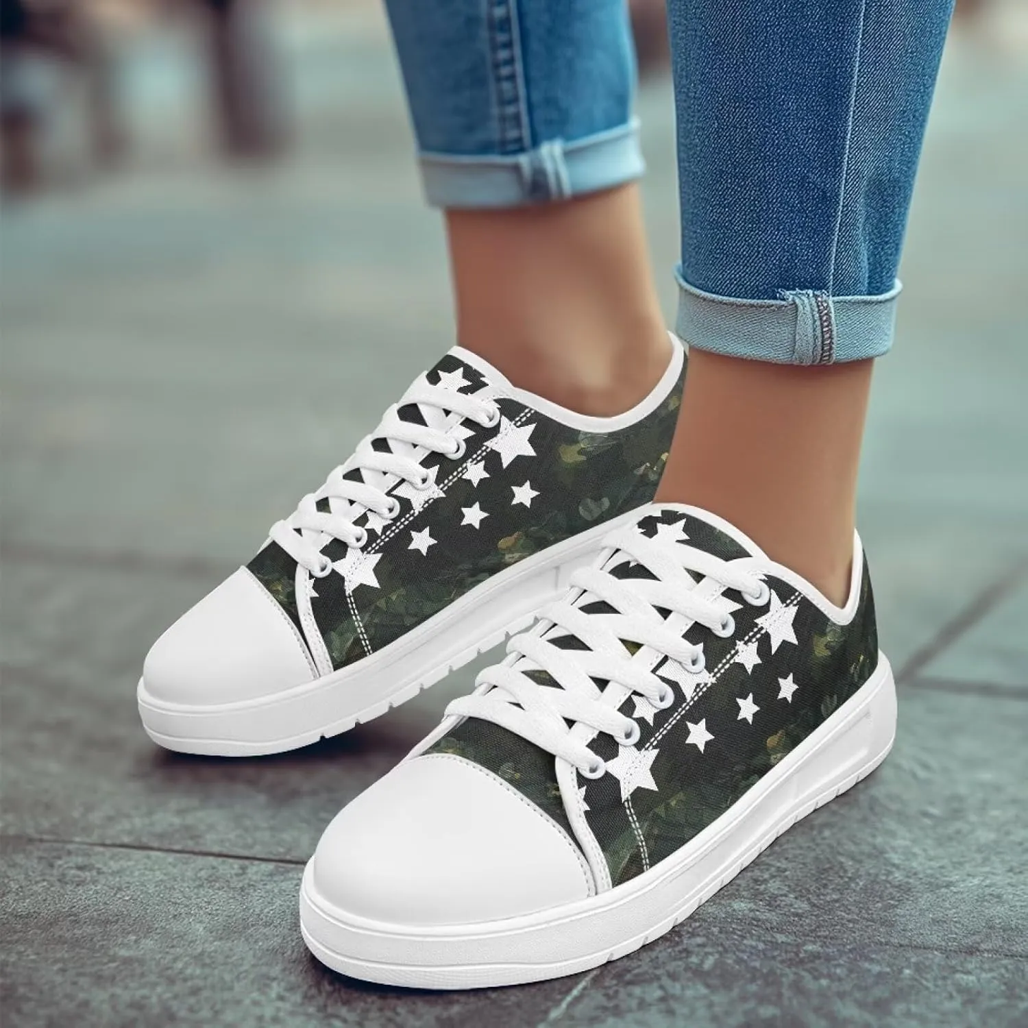 Womens Canvas Sneakers Low-Top Slip Ons Shoes Summer Lace Up Platform Fashion Casual Cute Walking Shoes 5.5-13.5