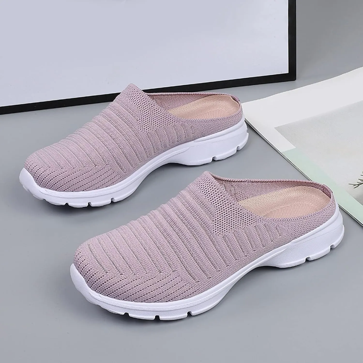 Women's Casual Slip on Half Shoes Breathable Non Slip Work Shoes Women Casual Men's Shoes Casual Fashion Sneakers Platform Tennis Shoe Loafers Casual Slip On