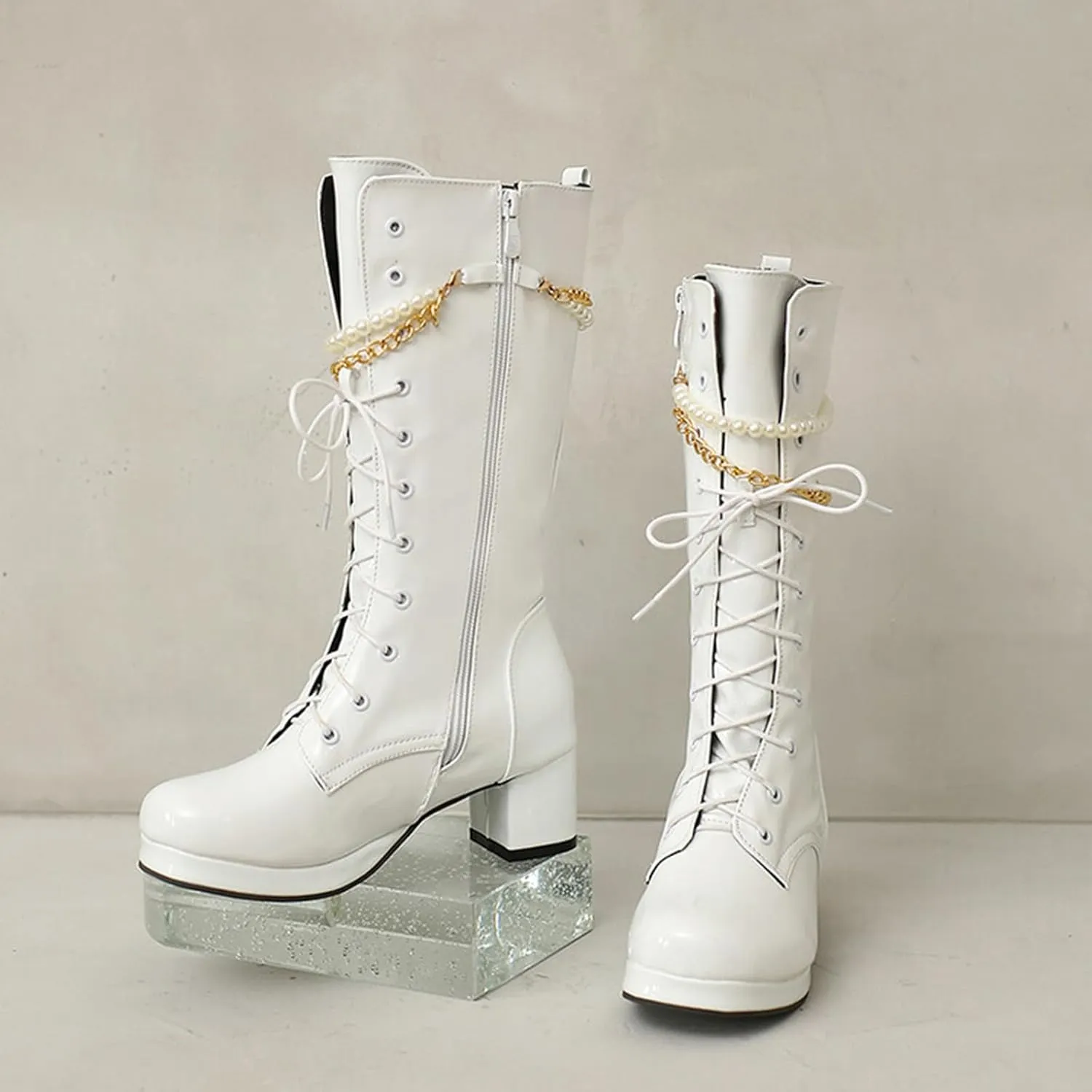 Women's Cowboy Simple Fashion Vintage Boots Pointed Toe Low Heel Side Zipper Knee Boots Womens Leather Boots Knee High Cowboy
