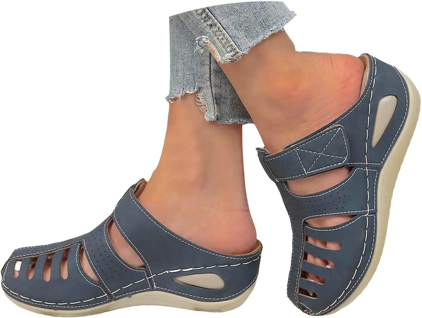 Women's Dressy Casual Black Wedge Sandals for Women, Flat, Open Toe, Slip On, Waterproof, Polyester, Faux Leather, Casual, Wedge Sandals