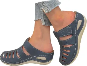 Women's Dressy Casual Black Wedge Sandals for Women, Flat, Open Toe, Slip On, Waterproof, Polyester, Faux Leather, Casual, Wedge Sandals