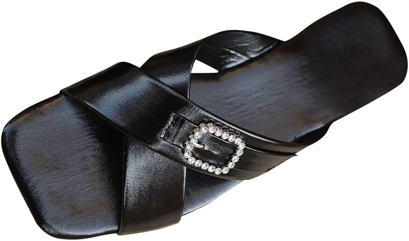 Women's Flat Sandals Open Toe Slippers Cross Strap Mule Slides Dressy Casual Summer Slip On Casual Open Toe Flat Comfortable Beach Shoes