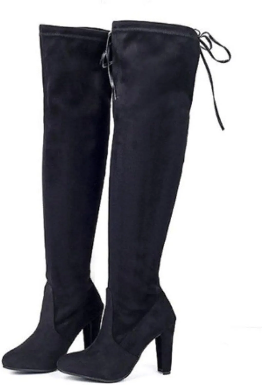 Womens Knee High Boots Thigh High Suede Block Boots Winter Dress Tall Boots Round Toe Zipper Long Boots