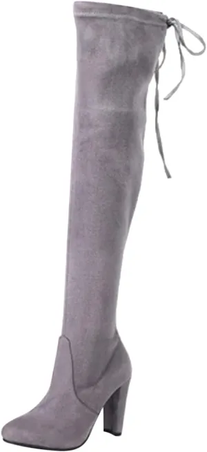 Womens Knee High Boots Thigh High Suede Block Boots Winter Dress Tall Boots Round Toe Zipper Long Boots