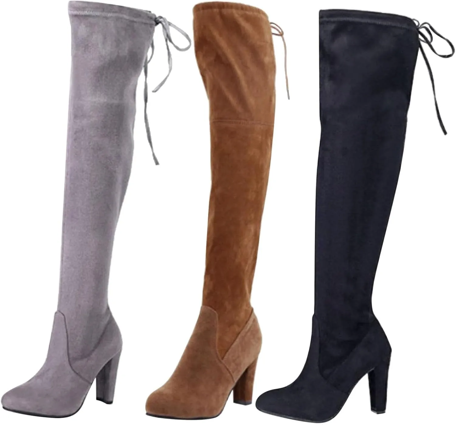 Womens Knee High Boots Thigh High Suede Block Boots Winter Dress Tall Boots Round Toe Zipper Long Boots