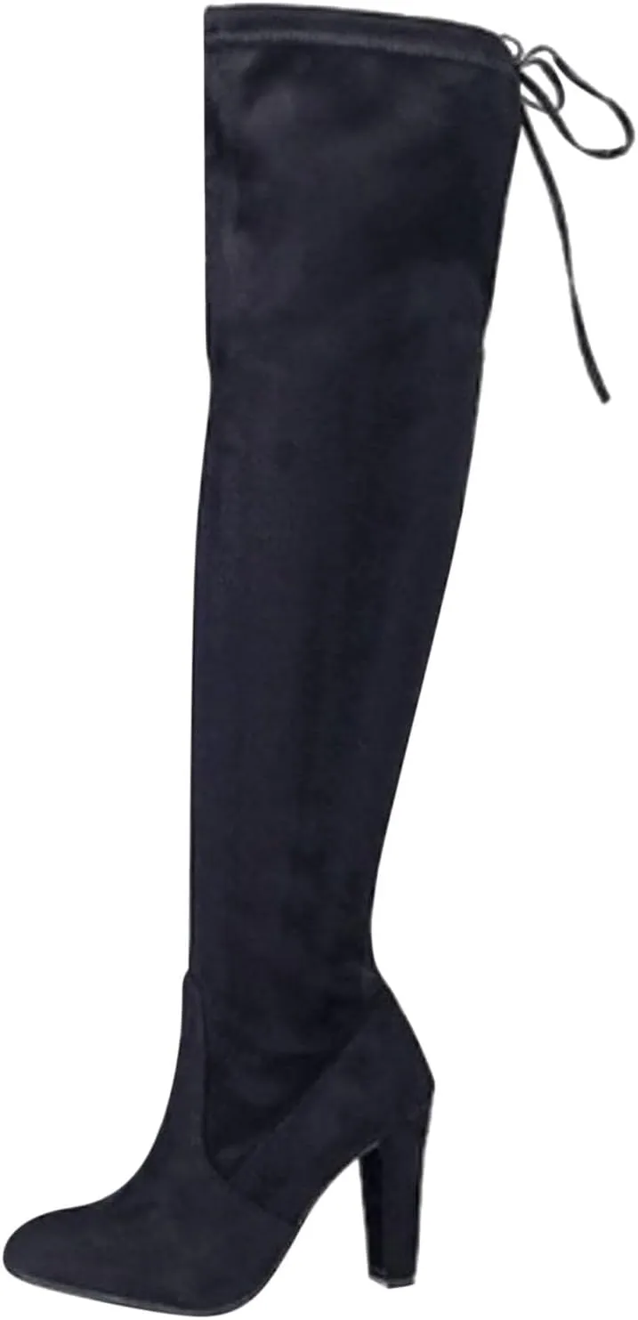 Womens Knee High Boots Thigh High Suede Block Boots Winter Dress Tall Boots Round Toe Zipper Long Boots