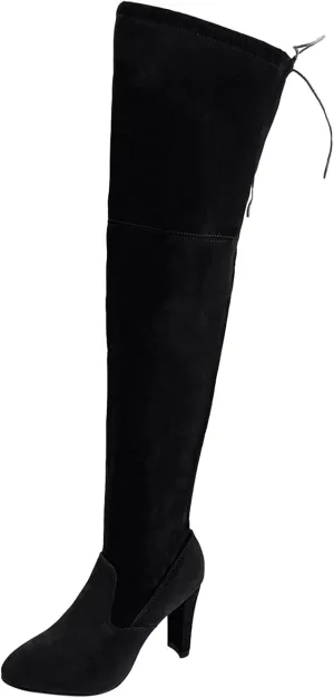 Womens Knee High Boots Thigh High Suede Block Boots Winter Dress Tall Boots Round Toe Zipper Long Boots