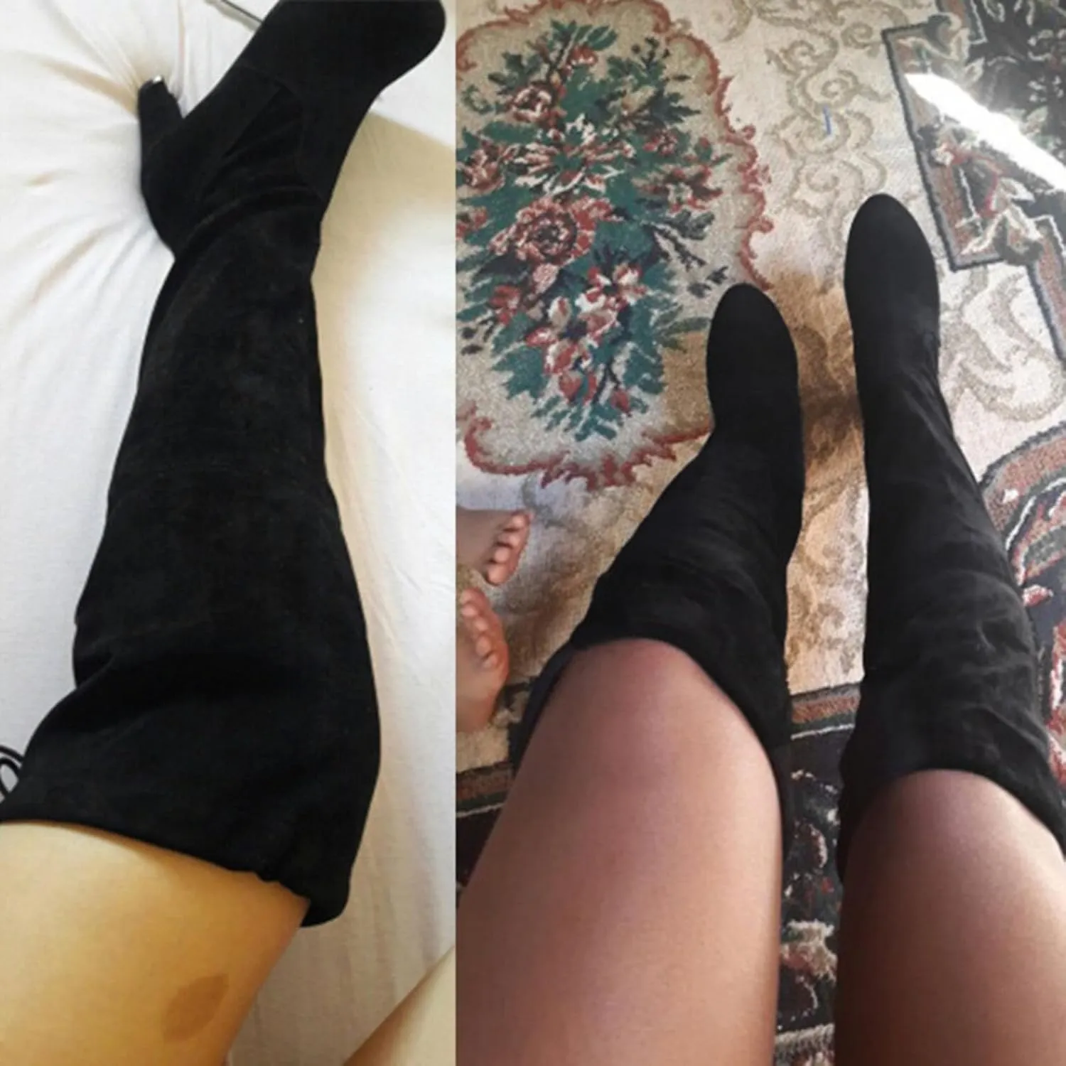 Womens Knee High Boots Thigh High Suede Block Boots Winter Dress Tall Boots Round Toe Zipper Long Boots
