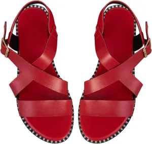 Women's Leather Strappy Solid Sandal Big Buckle Hook and Eye Flats Simple Trendy Stylish Shoe Summer Beach Sandals