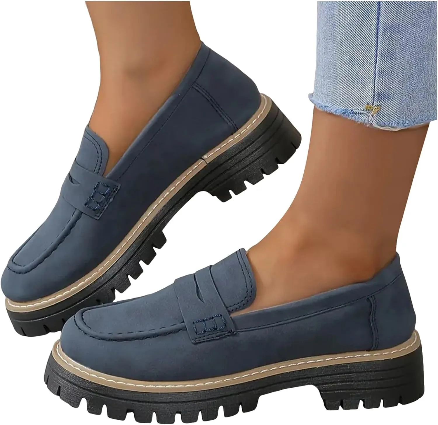 Womens Loafers Comfortable Dress,Chunky Platform Penny Loafers Lug Sole Slip On Fall Shoes Work Business Casual Shoes