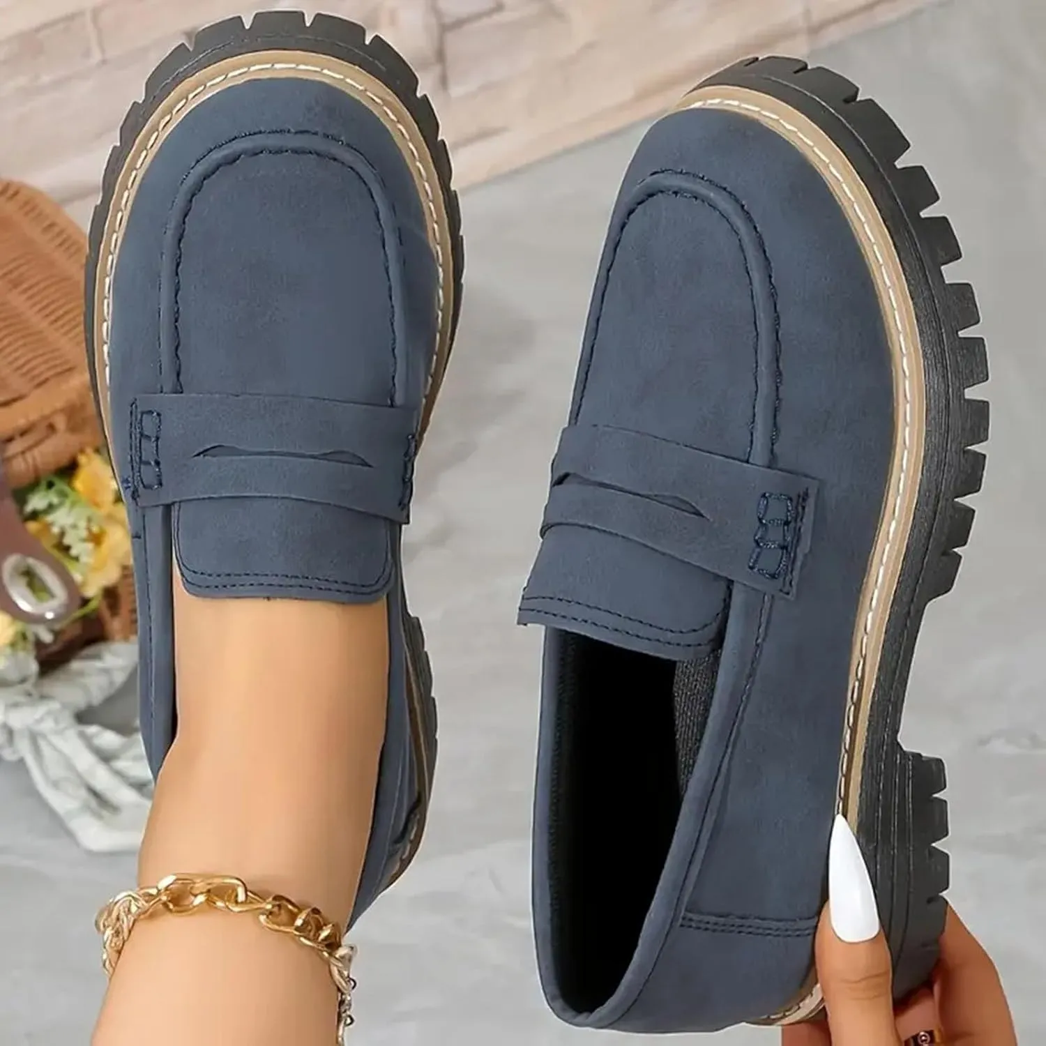 Womens Loafers Comfortable Dress,Chunky Platform Penny Loafers Lug Sole Slip On Fall Shoes Work Business Casual Shoes