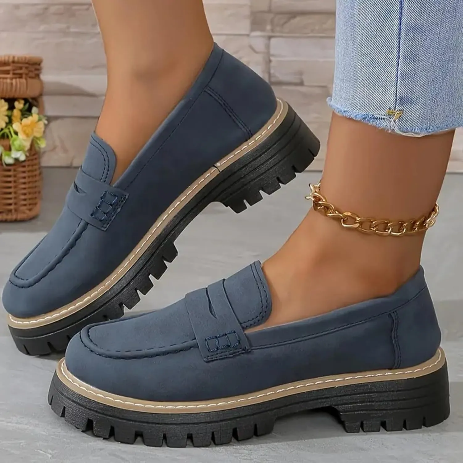 Womens Loafers Comfortable Dress,Chunky Platform Penny Loafers Lug Sole Slip On Fall Shoes Work Business Casual Shoes