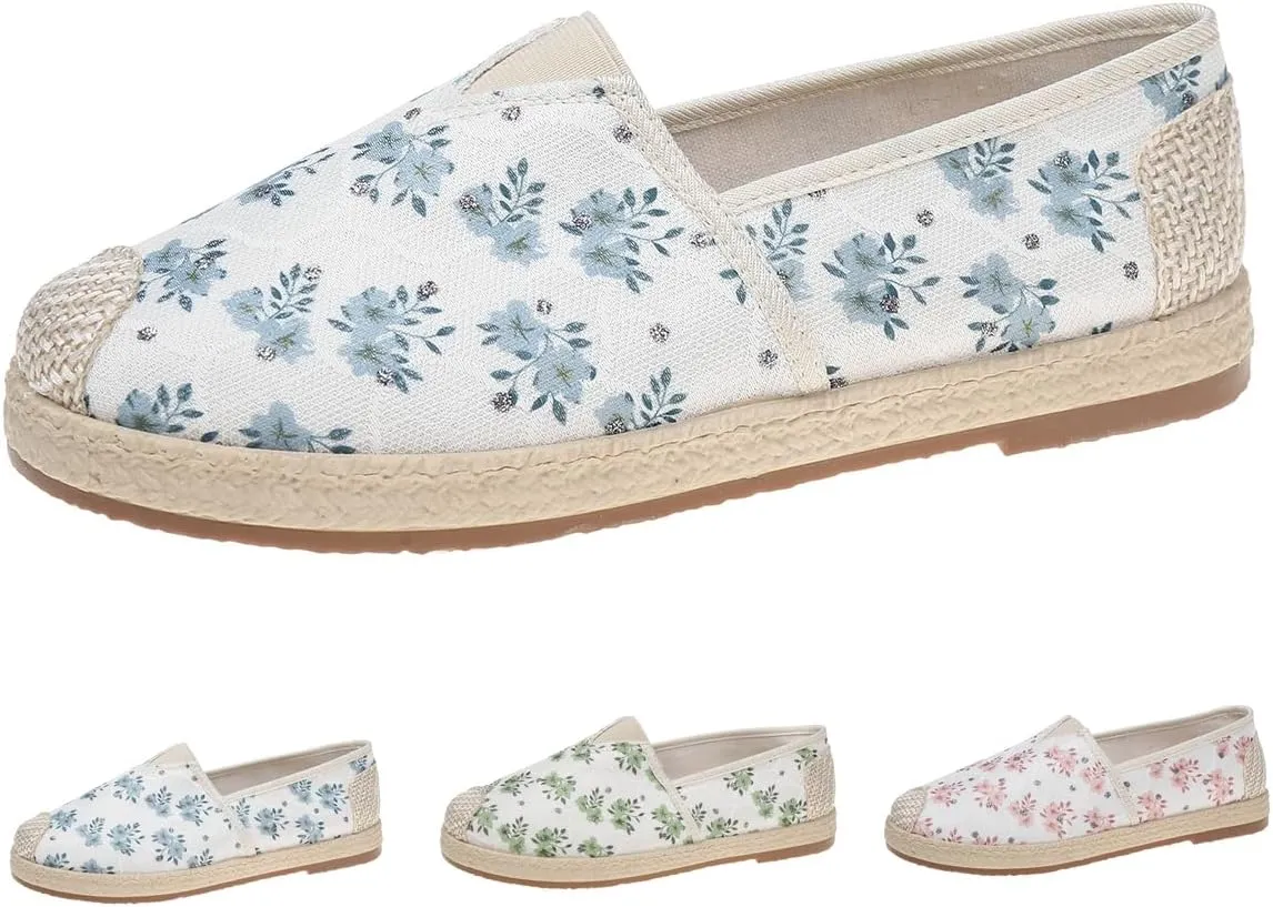 Women's Loafers Slip on Shoes, Low Top Canvas Embroidered Sneakers Non Slip Fashion Casual Shoes