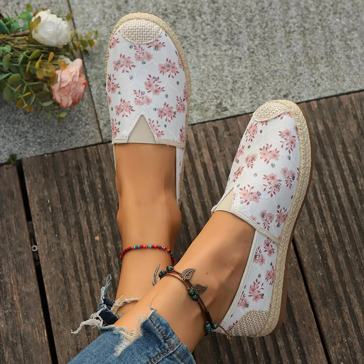 Women's Loafers Slip on Shoes, Low Top Canvas Embroidered Sneakers Non Slip Fashion Casual Shoes