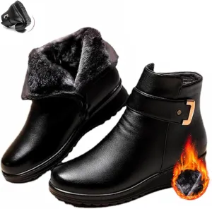 Women's Metal Buckle Genuine Leather Wool Orthopedic Boots Winter Warm Non-slip Side Zipper Leather Ankle Snow Boots