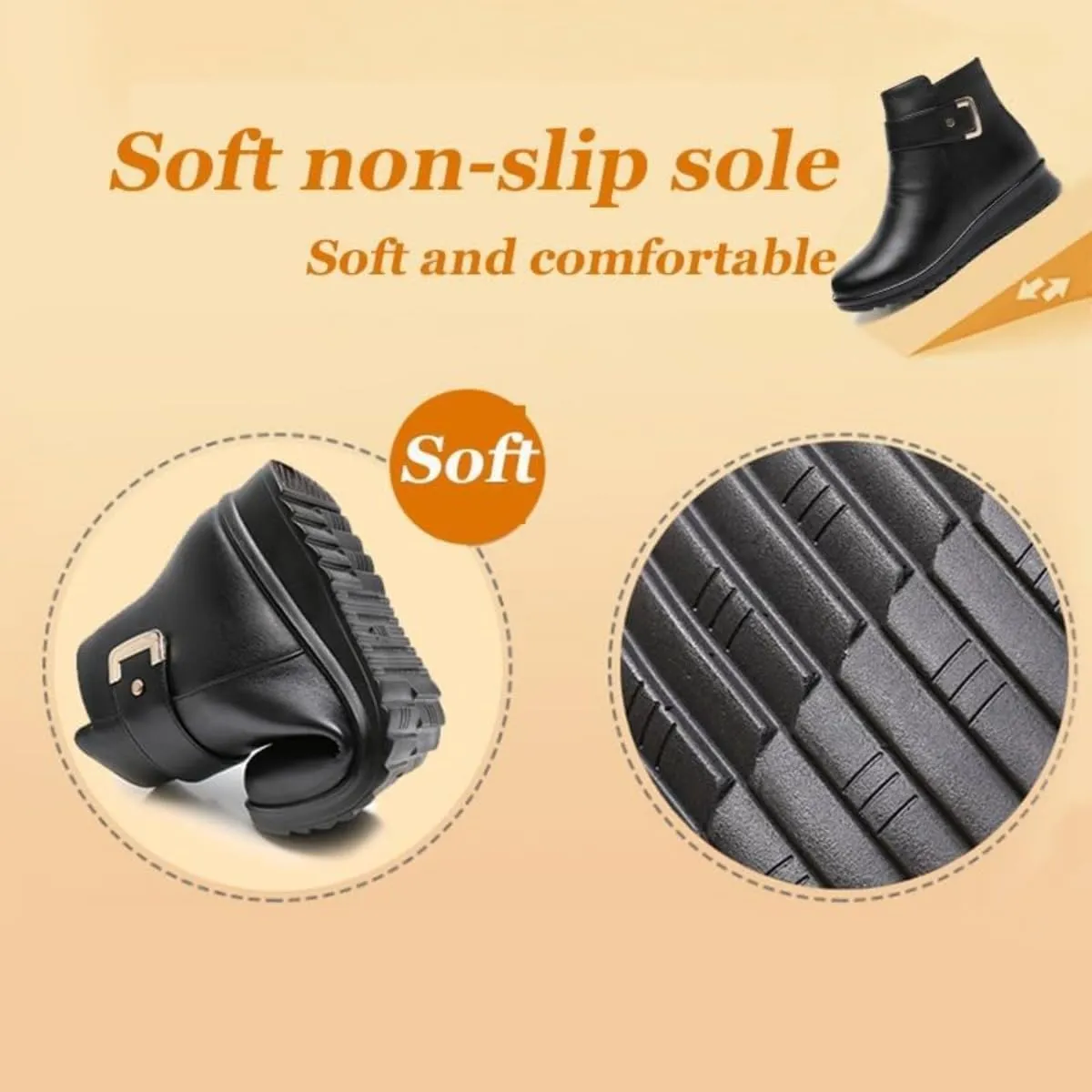Women's Metal Buckle Genuine Leather Wool Orthopedic Boots Winter Warm Non-slip Side Zipper Leather Ankle Snow Boots