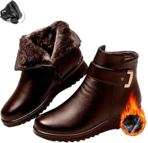 Women's Metal Buckle Genuine Leather Wool Orthopedic Boots Winter Warm Non-slip Side Zipper Leather Ankle Snow Boots
