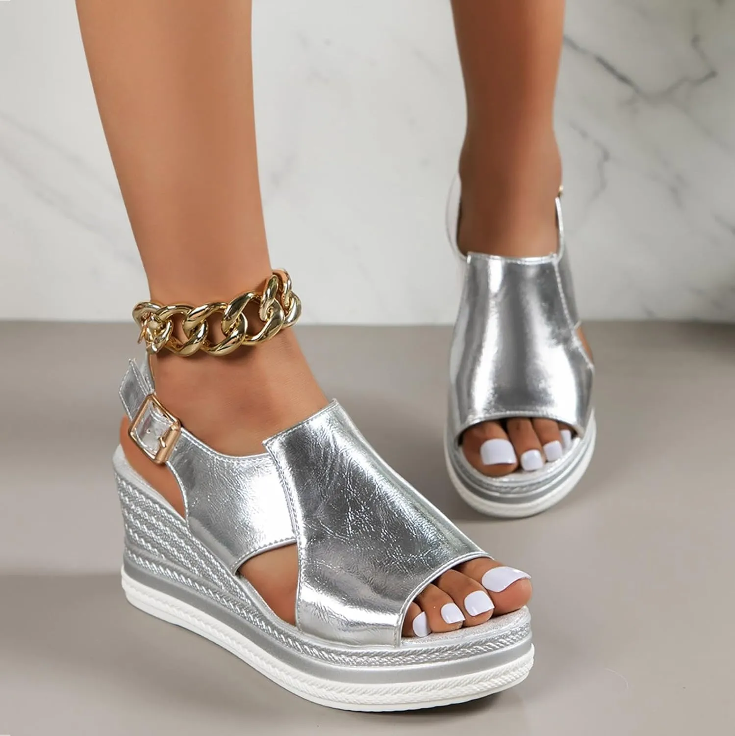 Womens Orthopedic Sandals Wedge Sandals Summer Casual Open Toe Platform Ankle Strap Espadrille Shoes