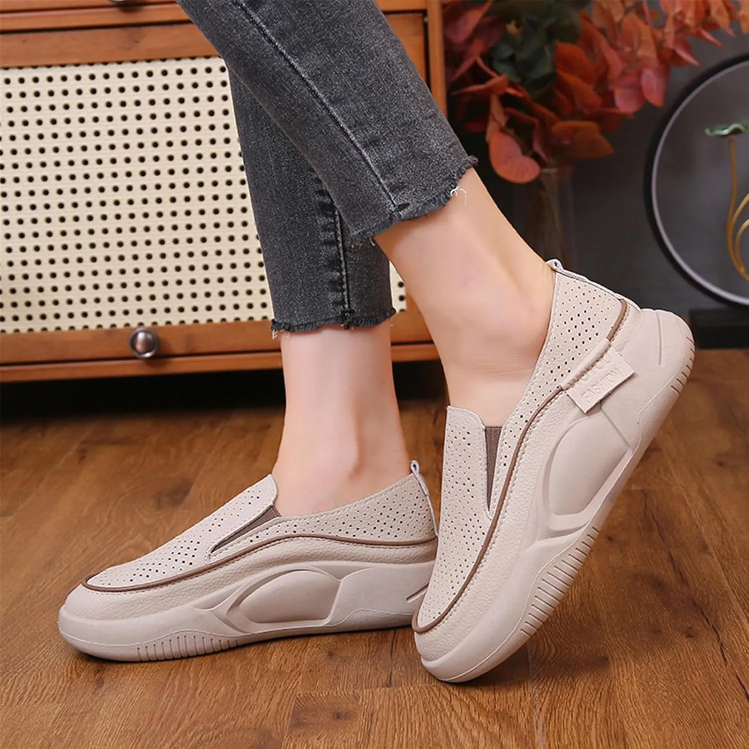 Women's Orthopedic Shoes,Soft-Soled Slip-On Mesh Loafers,Soft Comfortable Breathable Work Single Thick Soled Sandals Khaki, 35