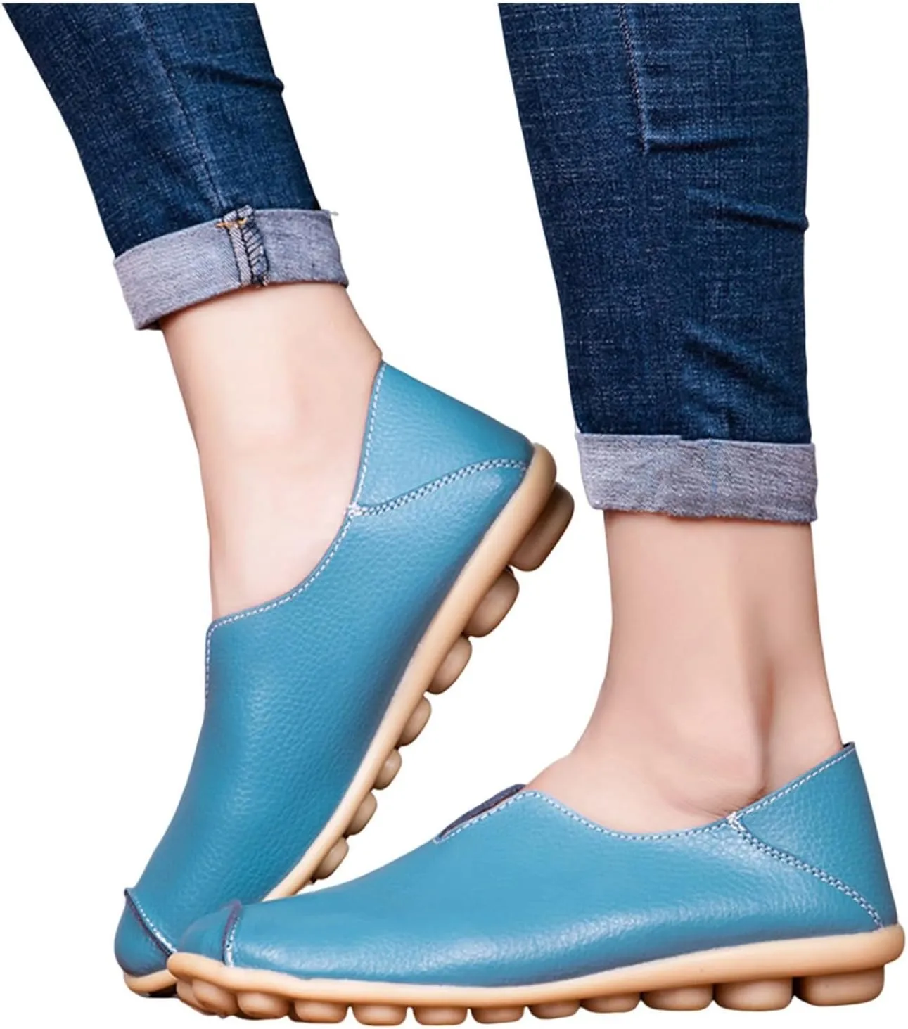 Women's Slip-On Loafers Lug Sole Non Slip Shoes Soft Lightweight Walking Driving Shoes Versatile Leather Shoes