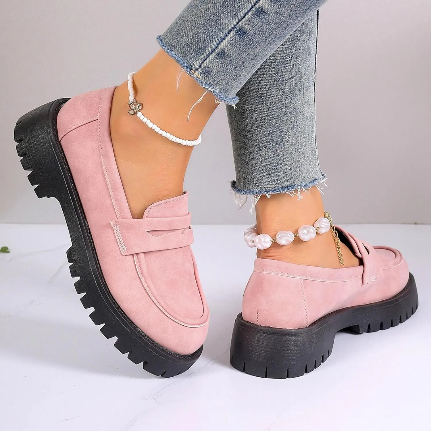 Womens Slip-On Shoes Platform Loafer Comfort Work Shoe Business Casual Shoes Leather Penny Loafers Chunky Loafers
