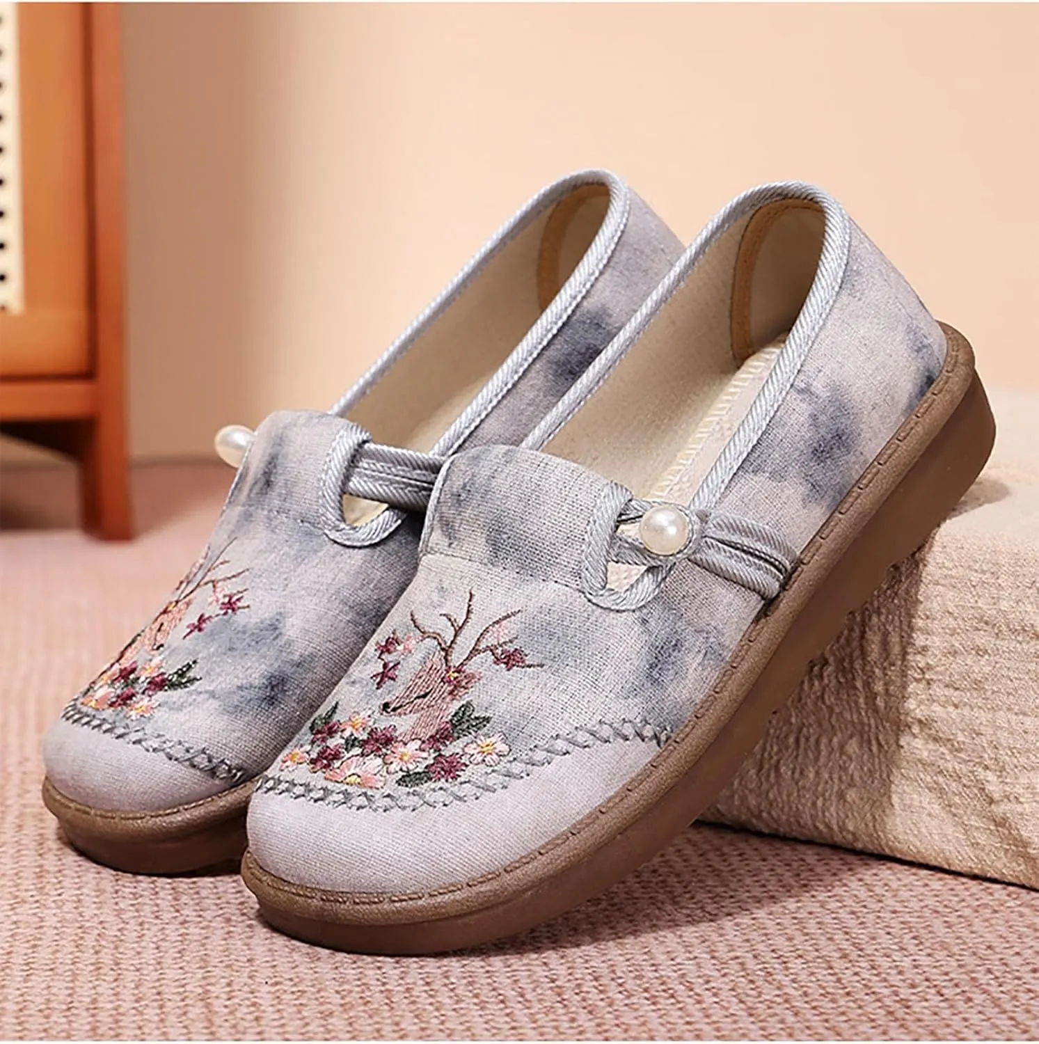 Women's Slip-Ons Loafers Travel Shoes Microfiber Chinese Style Fashion Sneakers Comfortable Canvas Walking
