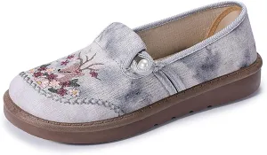 Women's Slip-Ons Loafers Travel Shoes Microfiber Chinese Style Fashion Sneakers Comfortable Canvas Walking