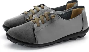 Women's Suede Casual Flat Oxford Shoes Round Toe Soft Sole Non-Slip Work Dress Lace-Up Shoes Comfortable Non-Slip Walking Mom Shoes