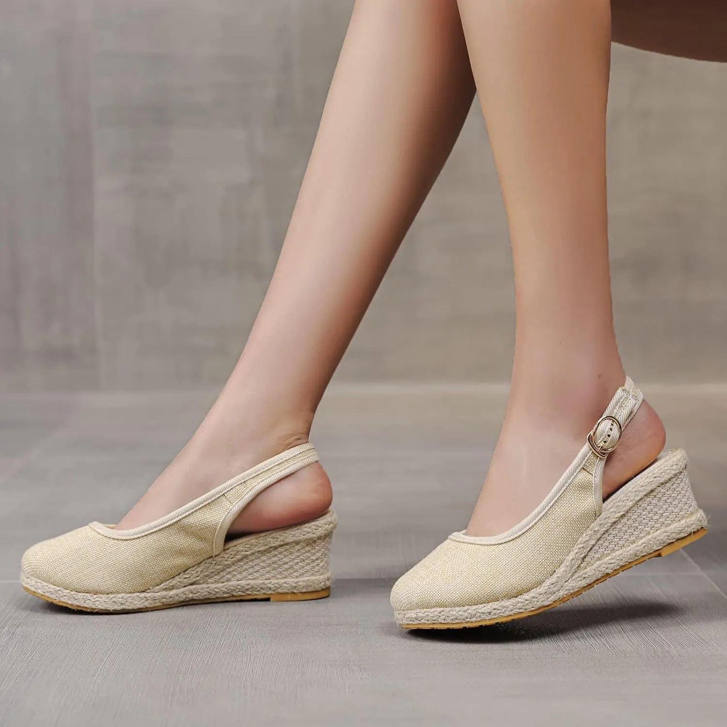 Womens Wedge Sandals Summer Dressy Casual Slip On Espadrilles Sandals Elegant Slingback Strappy Ankle Strap Metal Buckle Sandal for All Occasions: Casual, Work, Party