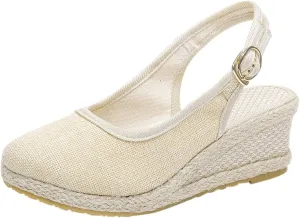 Womens Wedge Sandals Summer Dressy Casual Slip On Espadrilles Sandals Elegant Slingback Strappy Ankle Strap Metal Buckle Sandal for All Occasions: Casual, Work, Party