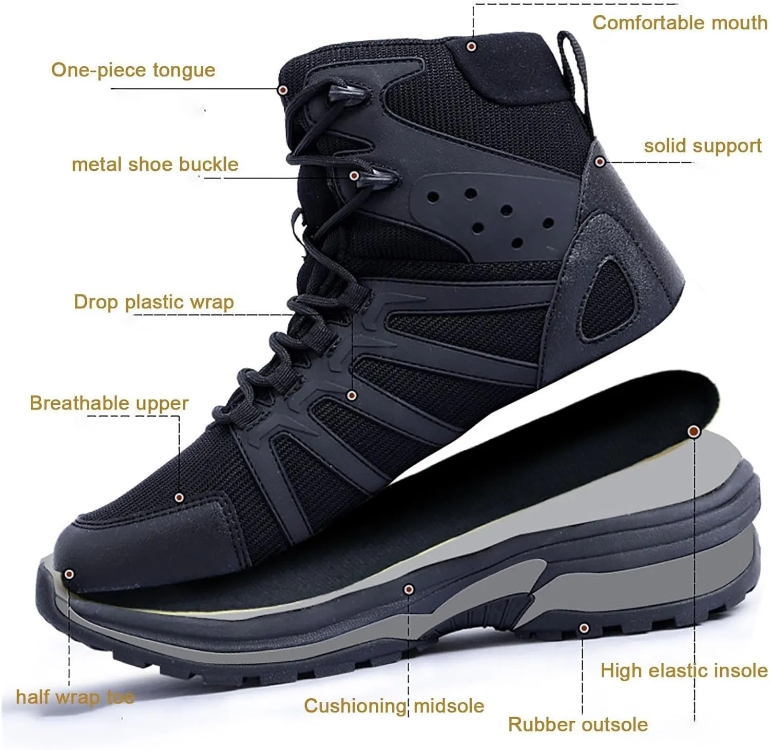 Wygwlg Men's Lightweight Combat Boots, Mens Outdoor Plus Size Waterproof Military Tactical Work Boots, Lightweight Breathable Durable Army Patrol Boots, for Camping, Hiking, Jungle Combat