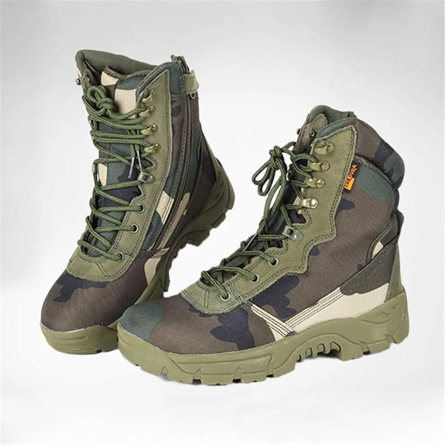 Wygwlg Men's Side Zipper Tactical Boots, Men High Top Breathable Zipper Durable Camouflage Combat Boots, Comfortable Waterproof Desert Combat Army Combat Boots, for Hiking, Jungle Combat