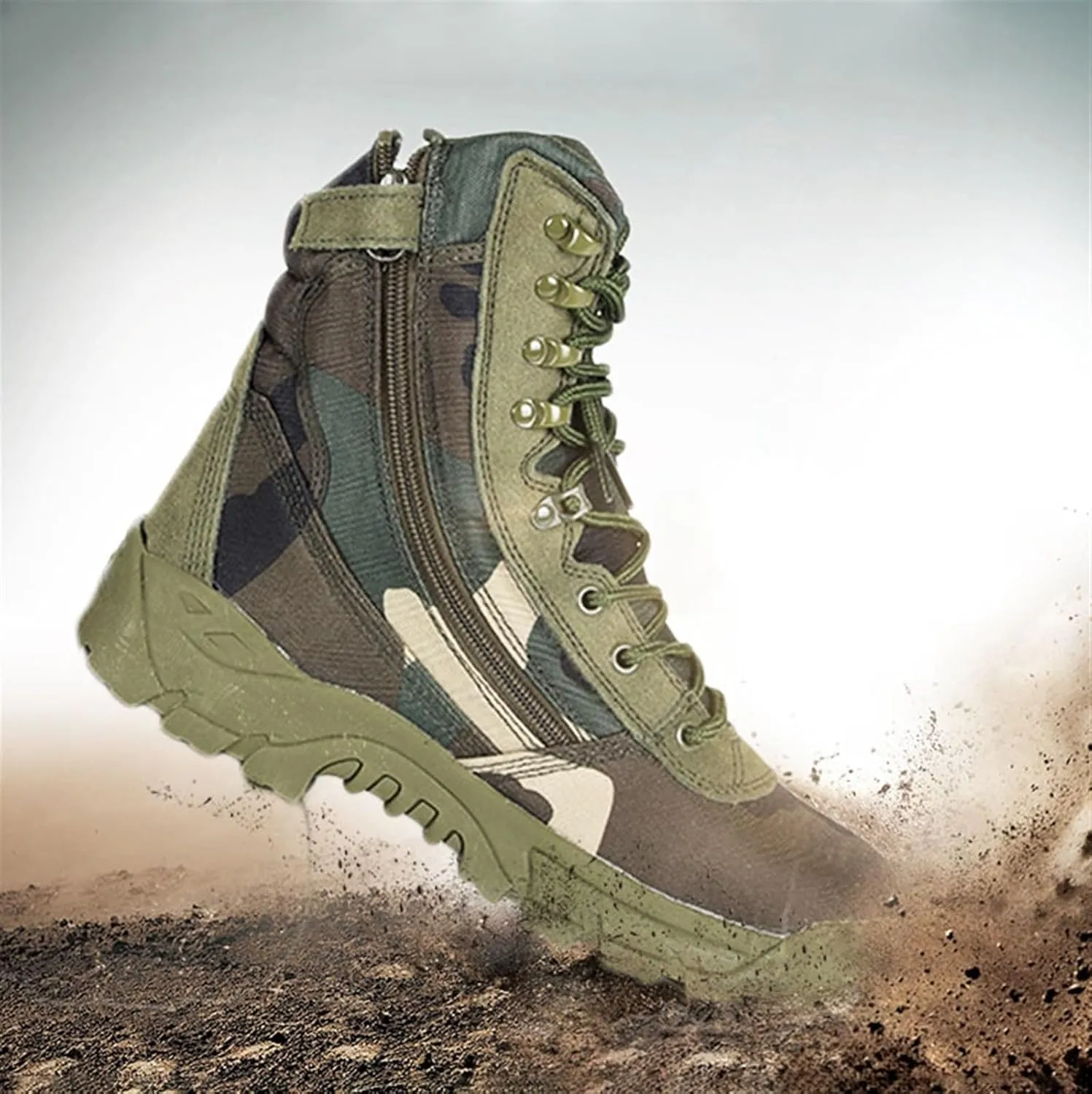Wygwlg Men's Side Zipper Tactical Boots, Men High Top Breathable Zipper Durable Camouflage Combat Boots, Comfortable Waterproof Desert Combat Army Combat Boots, for Hiking, Jungle Combat