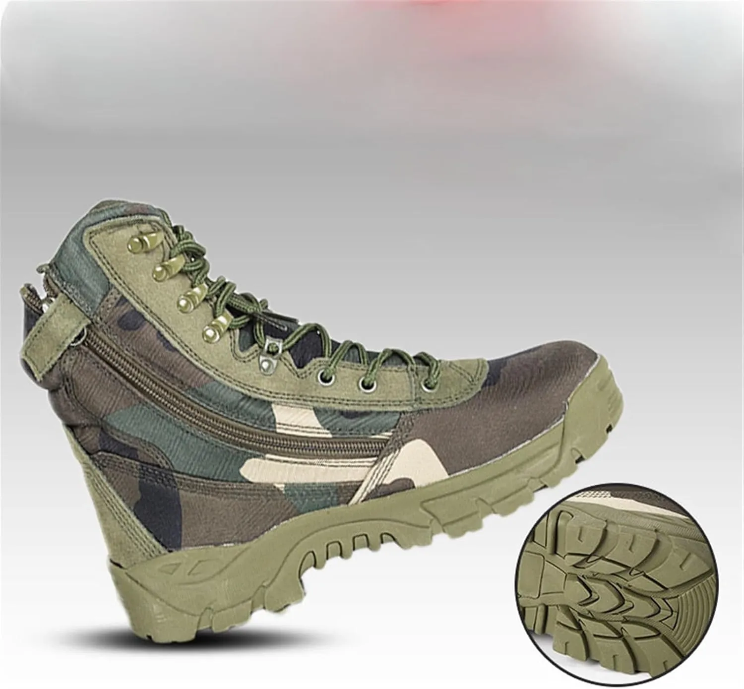 Wygwlg Men's Side Zipper Tactical Boots, Men High Top Breathable Zipper Durable Camouflage Combat Boots, Comfortable Waterproof Desert Combat Army Combat Boots, for Hiking, Jungle Combat