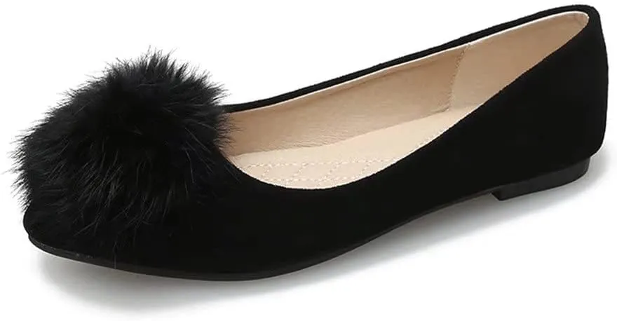 ZTWUTANG Stunner Women's Cute Pointed Toe Flat Ballet Shoes Comfortable Dress Shoes Black 39, F Black, 7