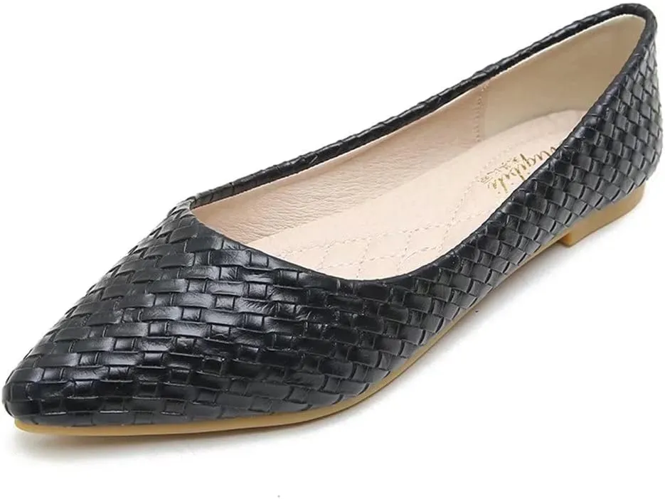 ZTWUTANG Stunner Women's Cute Pointed Toe Flat Ballet Shoes Comfortable Dress Shoes Black 40(7.5) B Black